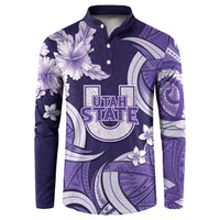 Utah State Polynesian Heritage Button Sweatshirt Floral Tribal Pattern Tropical Flowers LT05 Purple - Polynesian Pride