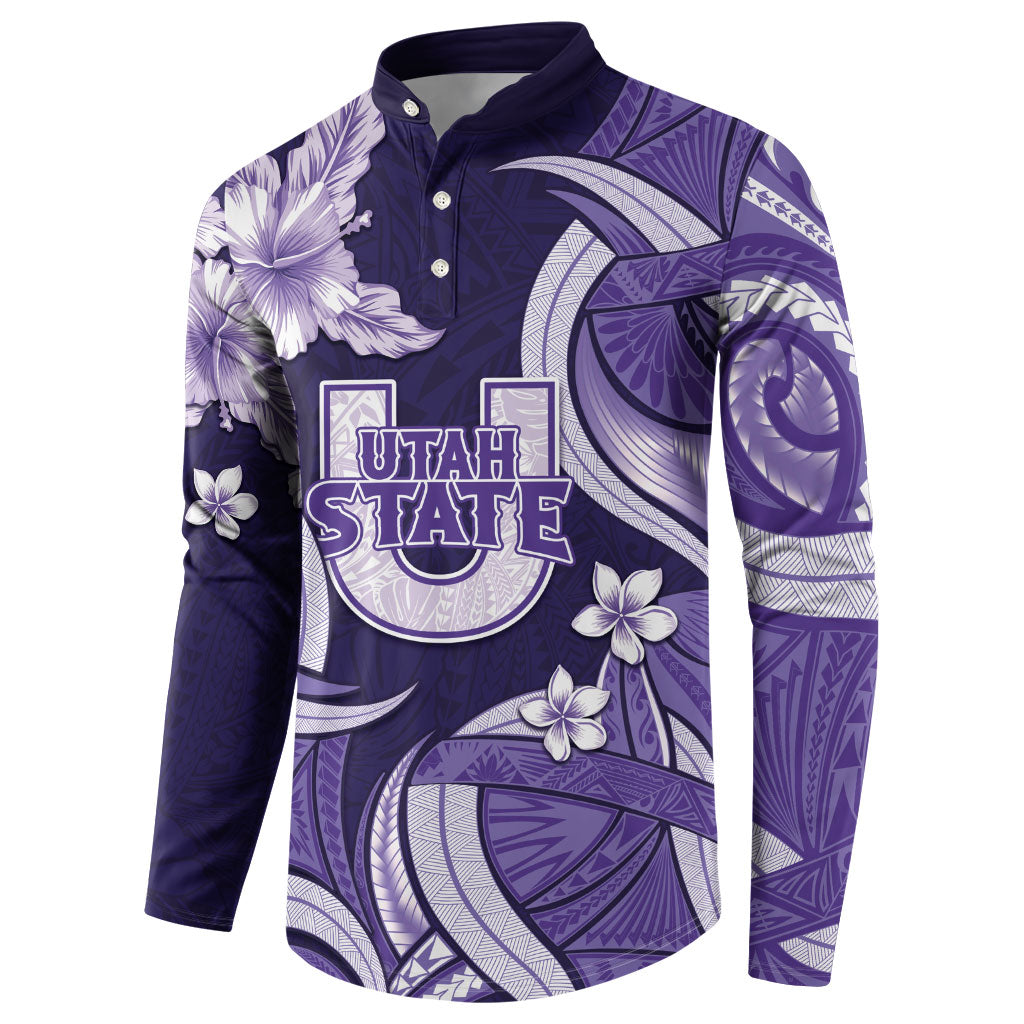 Utah State Polynesian Heritage Button Sweatshirt Floral Tribal Pattern Tropical Flowers LT05 - Polynesian Pride