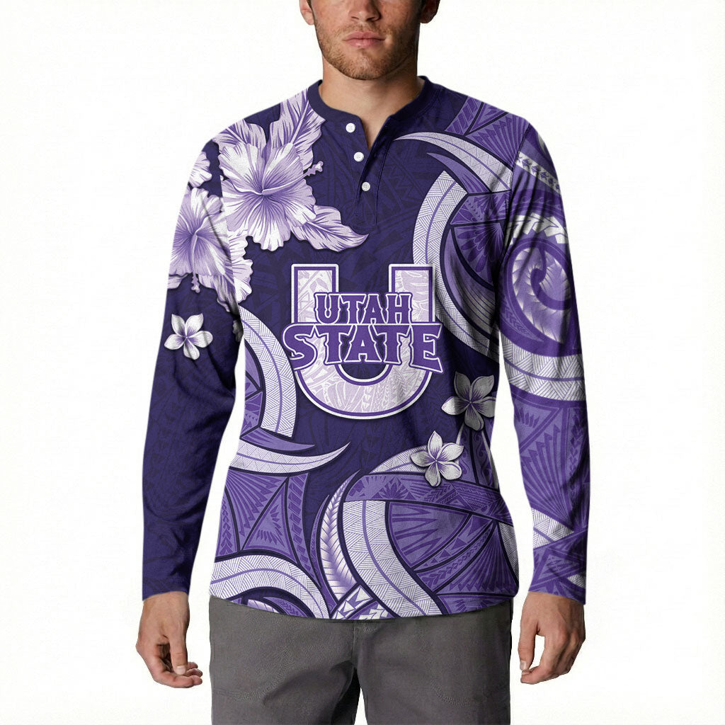 Utah State Polynesian Heritage Button Sweatshirt Floral Tribal Pattern Tropical Flowers LT05 - Polynesian Pride