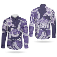Utah State Polynesian Heritage Couples Matching Long Sleeve Bodycon Dress and Long Sleeve Button Shirt Floral Tribal Pattern Tropical Flowers LT05 - Polynesian Pride