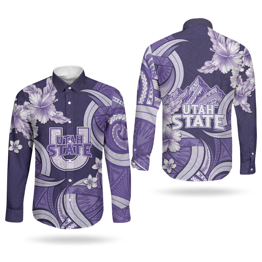 Utah State Polynesian Heritage Couples Matching Mermaid Dress and Long Sleeve Button Shirt Floral Tribal Pattern Tropical Flowers LT05 - Polynesian Pride