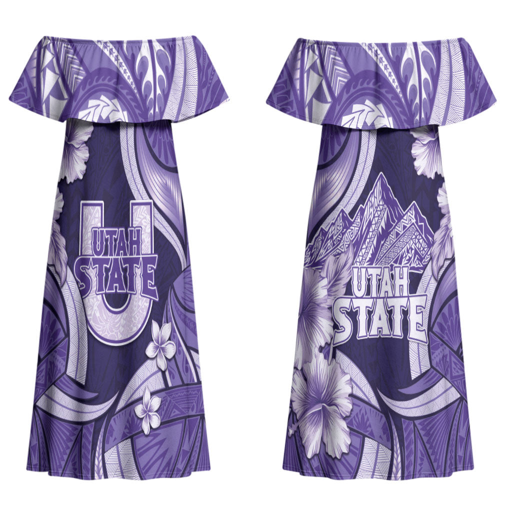 Utah State Polynesian Heritage Couples Matching Off Shoulder Maxi Dress and Hawaiian Shirt Floral Tribal Pattern Tropical Flowers LT05 - Polynesian Pride