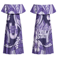 Utah State Polynesian Heritage Couples Matching Off Shoulder Maxi Dress and Hawaiian Shirt Floral Tribal Pattern Tropical Flowers LT05 - Polynesian Pride