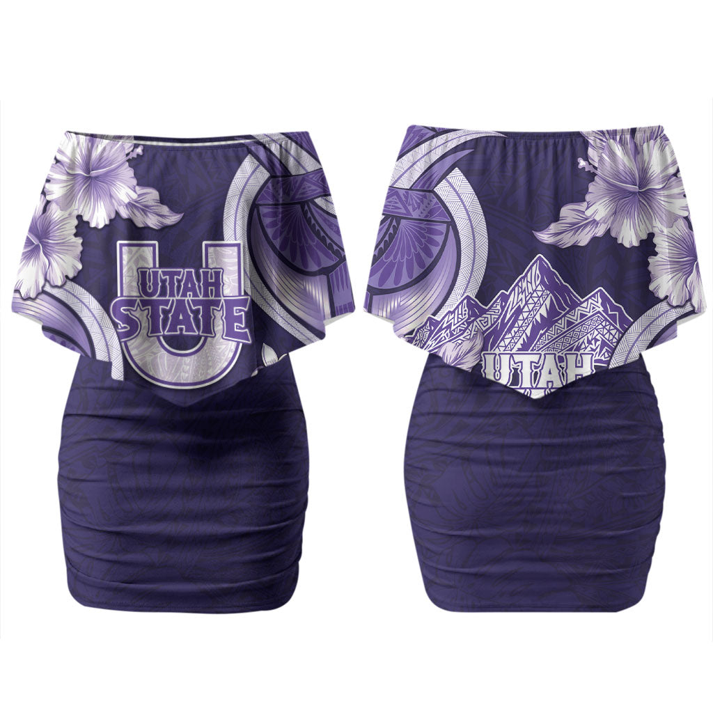 Utah State Polynesian Heritage Couples Matching Off Shoulder Short Dress and Hawaiian Shirt Floral Tribal Pattern Tropical Flowers LT05 - Polynesian Pride