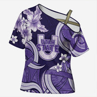 Utah State Polynesian Heritage Cross Shoulder Shirt Floral Tribal Pattern Tropical Flowers LT05 Female Purple - Polynesian Pride