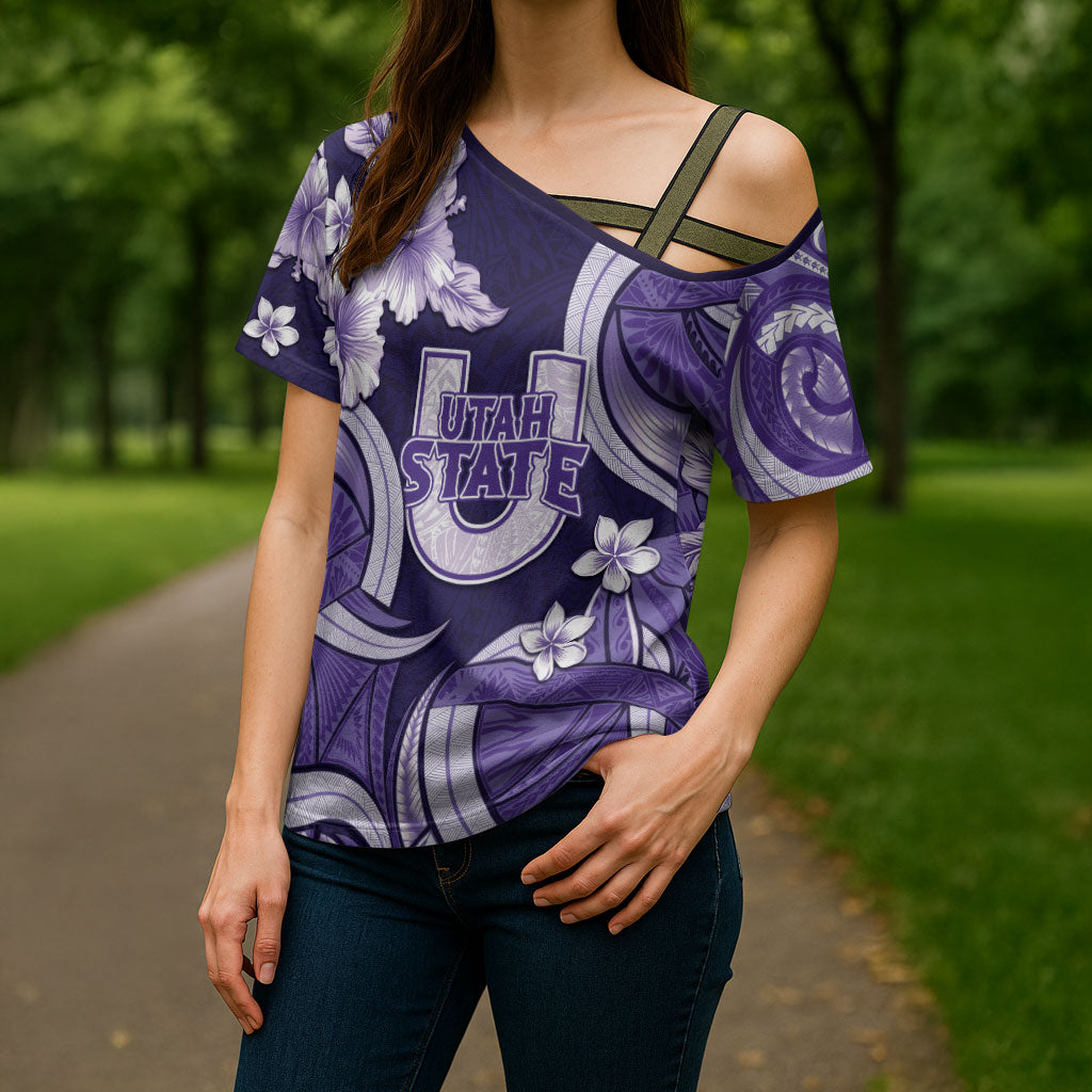 Utah State Polynesian Heritage Cross Shoulder Shirt Floral Tribal Pattern Tropical Flowers LT05 - Polynesian Pride