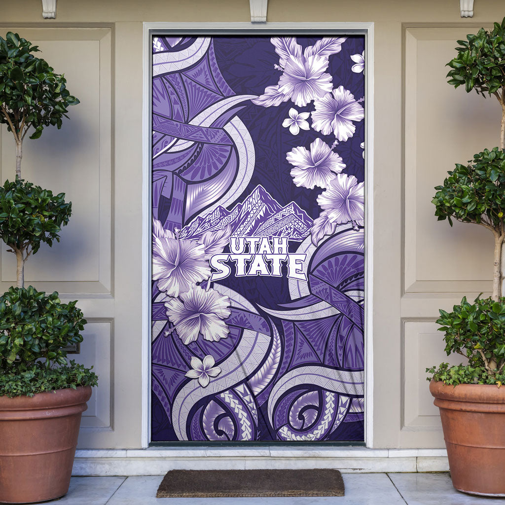 Utah State Polynesian Heritage Door Cover Floral Tribal Pattern Tropical Flowers LT05 Purple - Polynesian Pride
