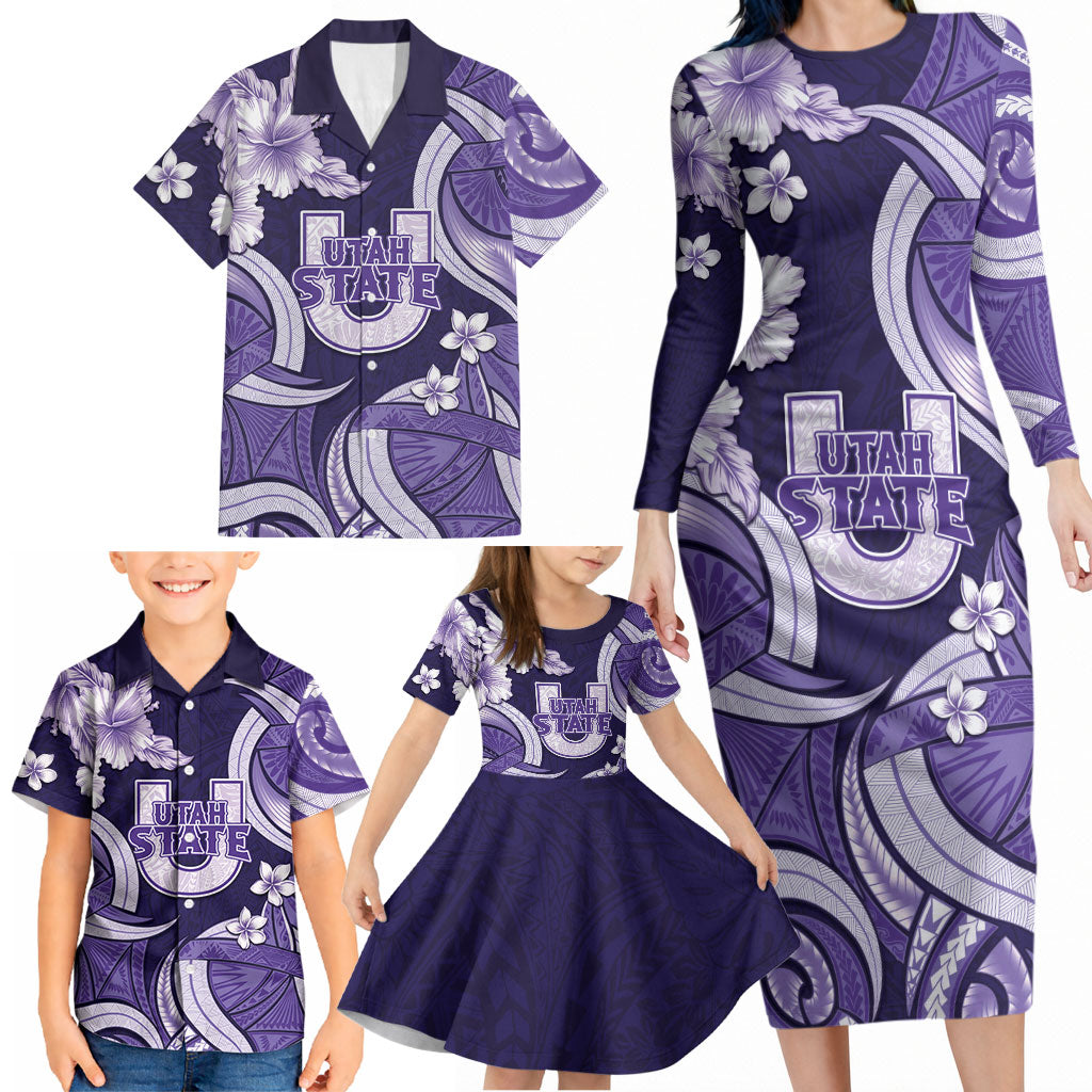 Utah State Polynesian Heritage Family Matching Long Sleeve Bodycon Dress and Hawaiian Shirt Floral Tribal Pattern Tropical Flowers LT05 - Polynesian Pride