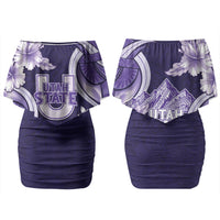 Utah State Polynesian Heritage Family Matching Off Shoulder Short Dress and Hawaiian Shirt Floral Tribal Pattern Tropical Flowers LT05 Mom's Dress Purple - Polynesian Pride