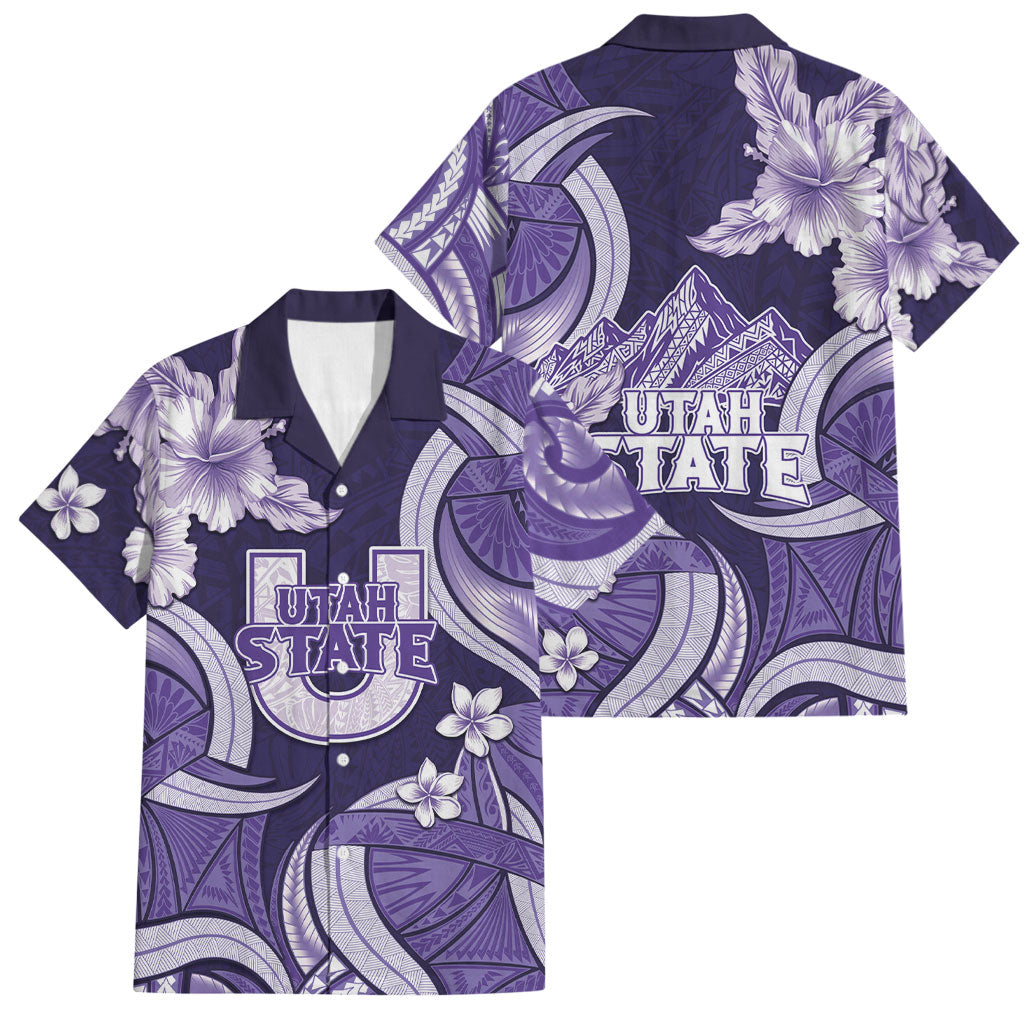 Utah State Polynesian Heritage Family Matching Tank Maxi Dress and Hawaiian Shirt Floral Tribal Pattern Tropical Flowers LT05 Dad's Shirt - Short Sleeve Purple - Polynesian Pride