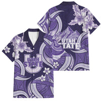 Utah State Polynesian Heritage Family Matching Tank Maxi Dress and Hawaiian Shirt Floral Tribal Pattern Tropical Flowers LT05 Dad's Shirt - Short Sleeve Purple - Polynesian Pride