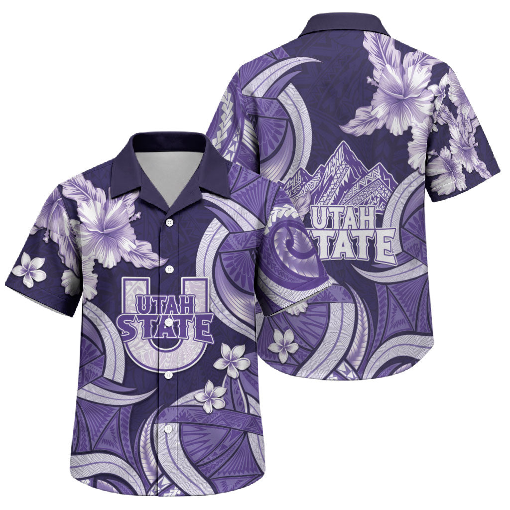 Utah State Polynesian Heritage Family Matching Tank Maxi Dress and Hawaiian Shirt Floral Tribal Pattern Tropical Flowers LT05 Son's Shirt Purple - Polynesian Pride
