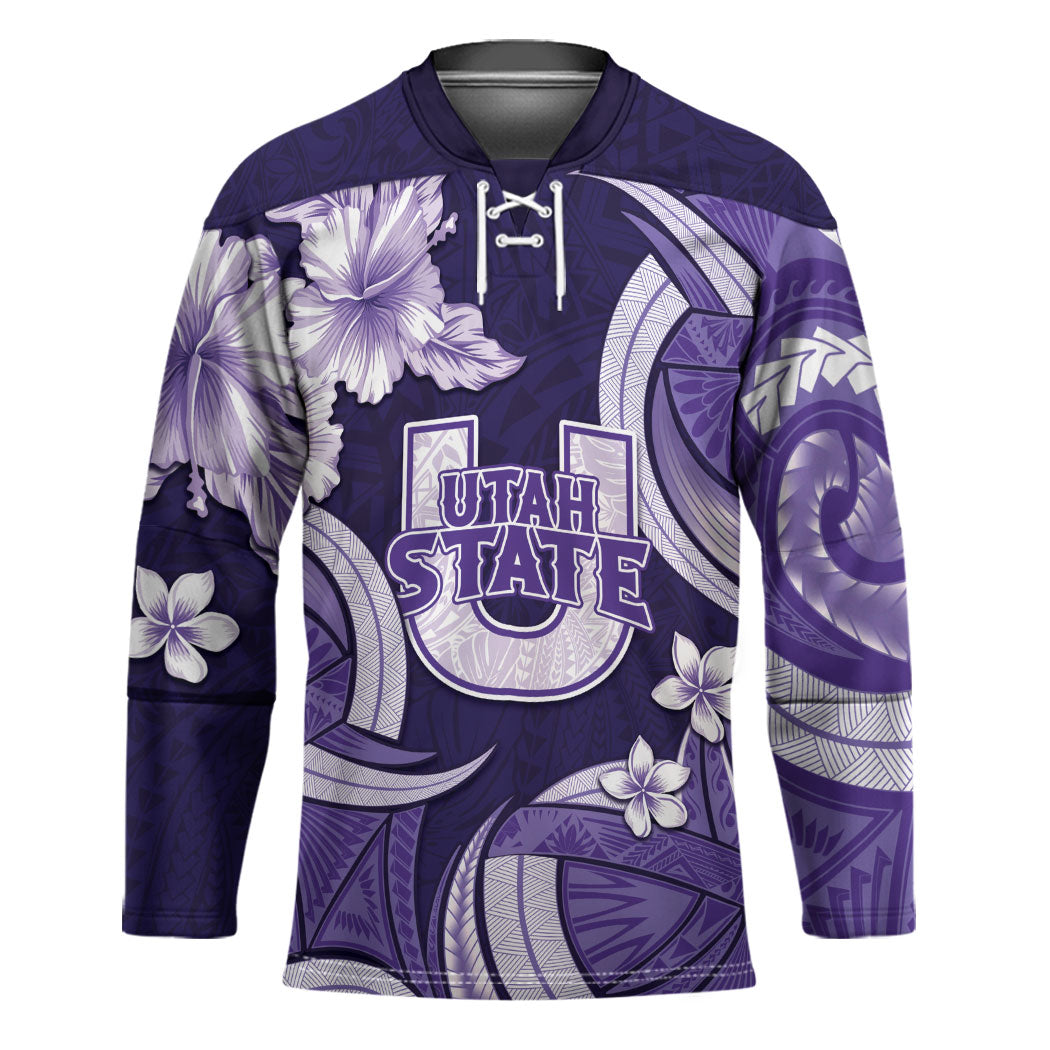 Utah State Polynesian Heritage Hockey Jersey Floral Tribal Pattern Tropical Flowers LT05 Unisex Purple - Polynesian Pride