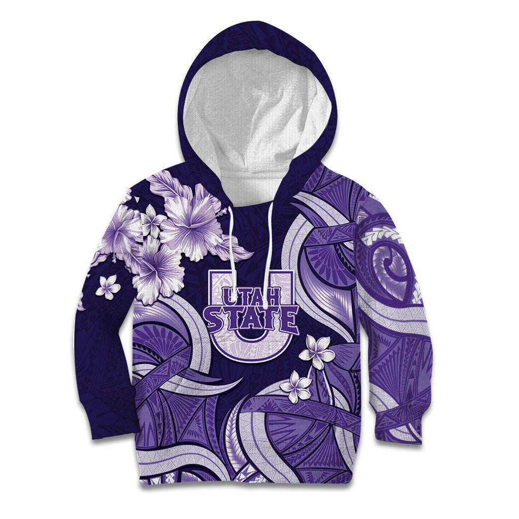 Utah State Polynesian Heritage Kid Hoodie Floral Tribal Pattern Tropical Flowers LT05 Hoodie Purple - Polynesian Pride
