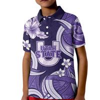 Utah State Polynesian Heritage Kid Polo Shirt Floral Tribal Pattern Tropical Flowers LT05 Kid Purple - Polynesian Pride