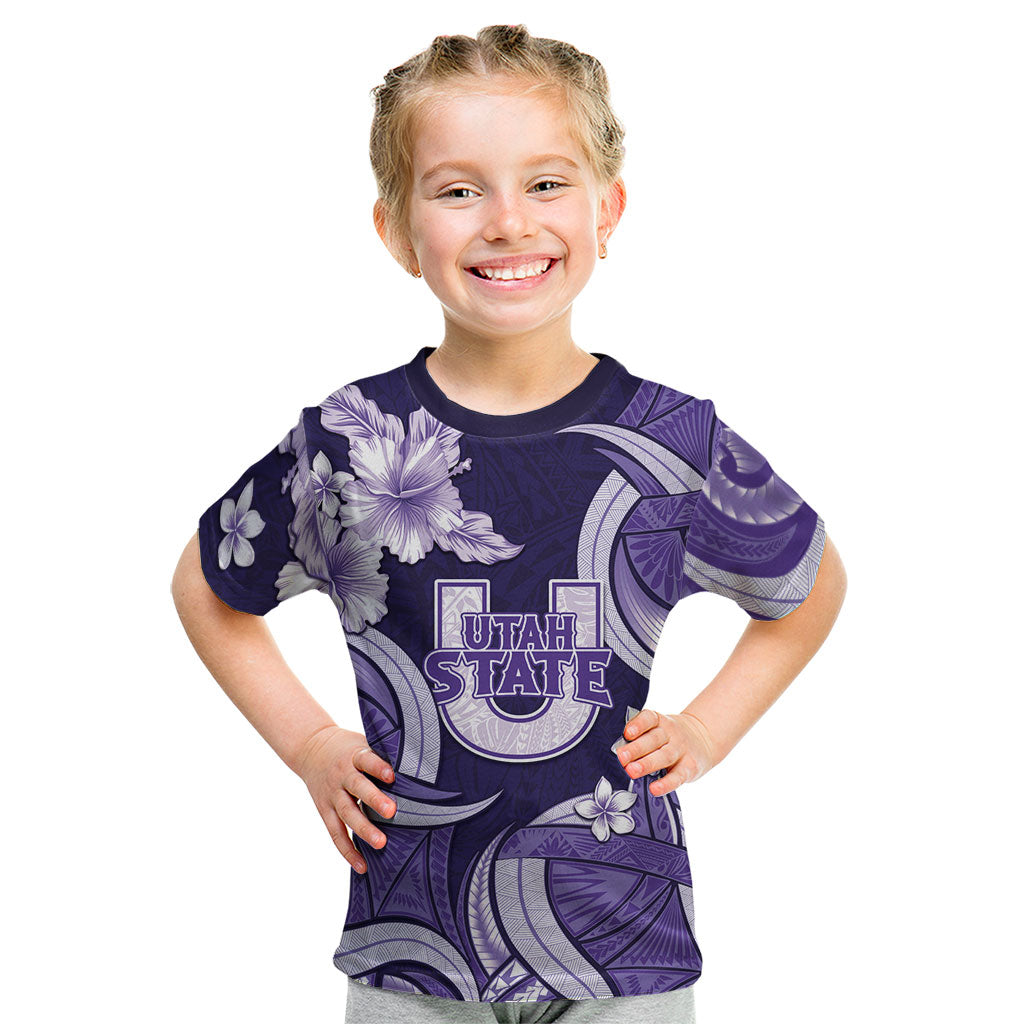 Utah State Polynesian Heritage Kid T Shirt Floral Tribal Pattern Tropical Flowers LT05 Purple - Polynesian Pride