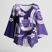 Utah State Polynesian Heritage Kimono Sleeve Blouse Floral Tribal Pattern Tropical Flowers LT05 Female Purple - Polynesian Pride