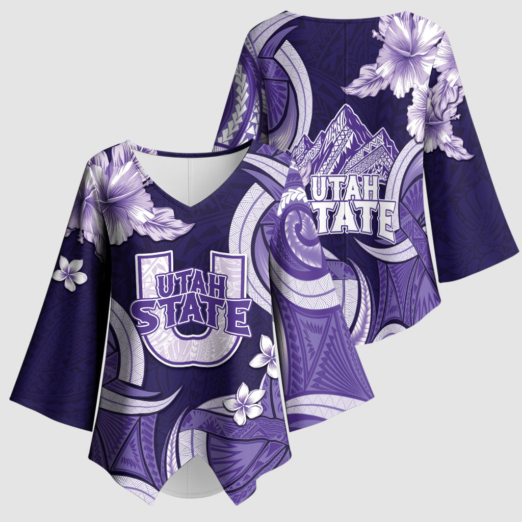 Utah State Polynesian Heritage Kimono Sleeve Blouse Floral Tribal Pattern Tropical Flowers LT05 - Polynesian Pride