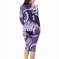 Utah State Polynesian Heritage Long Sleeve Bodycon Dress Floral Tribal Pattern Tropical Flowers LT05 - Polynesian Pride