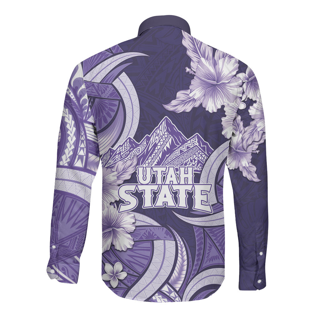 Utah State Polynesian Heritage Long Sleeve Button Shirt Floral Tribal Pattern Tropical Flowers