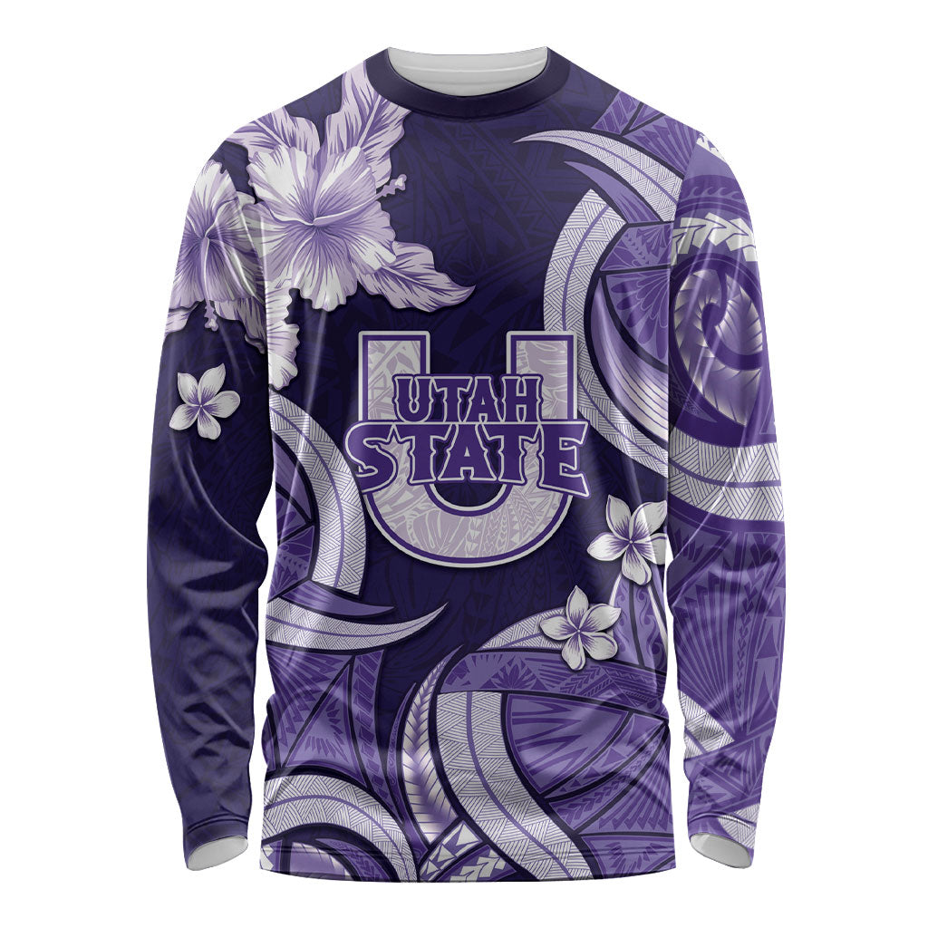 Utah State Polynesian Heritage Long Sleeve Shirt Floral Tribal Pattern Tropical Flowers LT05 Unisex Purple - Polynesian Pride