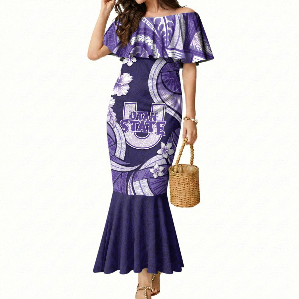 Utah State Polynesian Heritage Mermaid Dress Floral Tribal Pattern Tropical Flowers LT05 Women Purple - Polynesian Pride