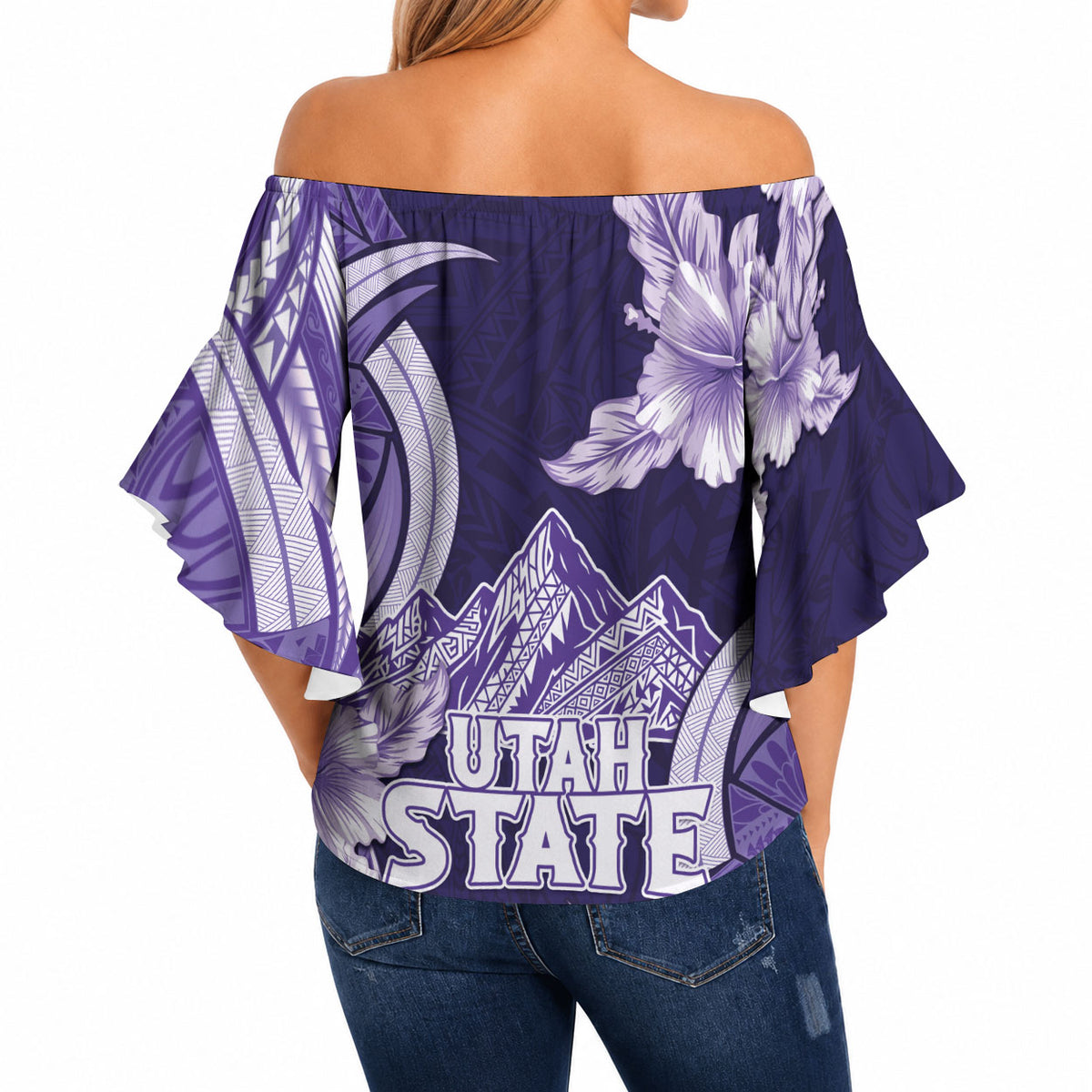 Utah State Polynesian Heritage Off Shoulder Wrap Waist Top Floral Tribal Pattern Tropical Flowers LT05 - Polynesian Pride