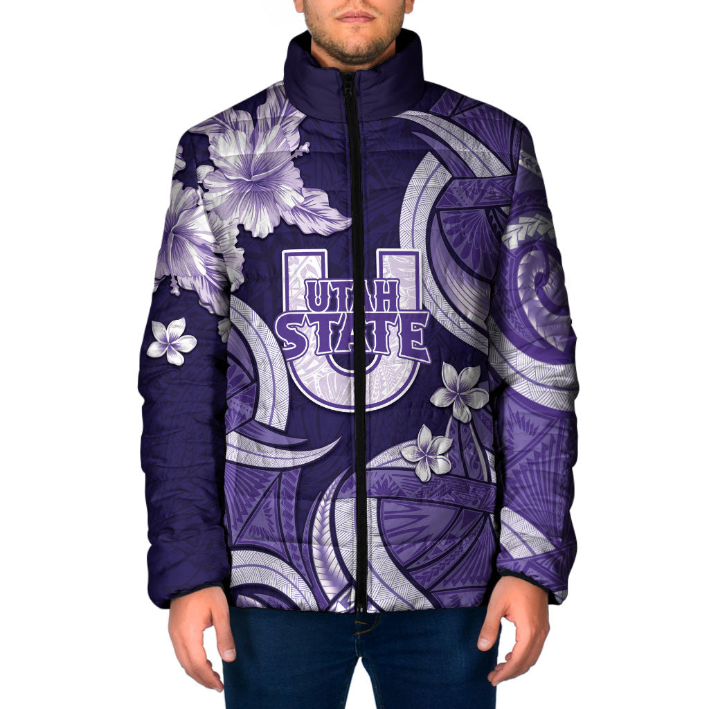 Utah State Polynesian Heritage Padded Jacket Floral Tribal Pattern Tropical Flowers LT05 Men Purple - Polynesian Pride