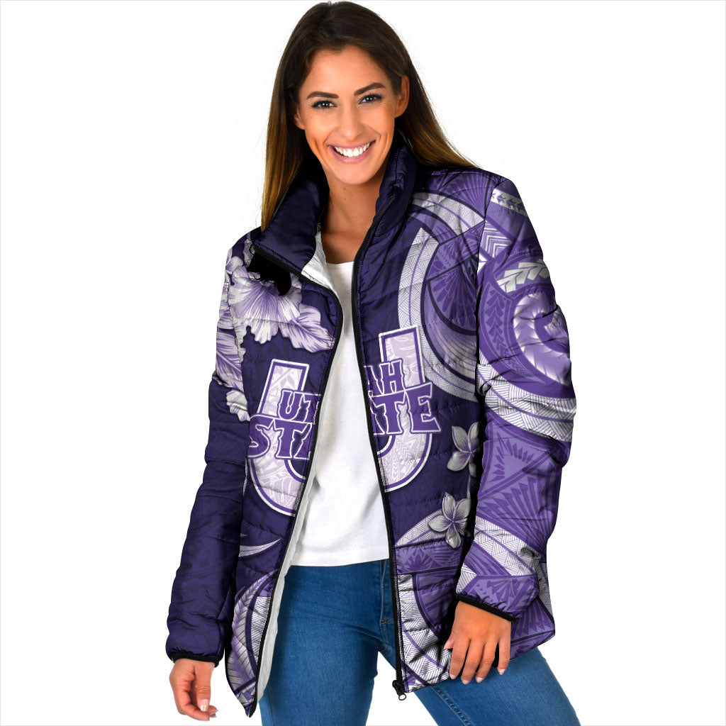 Utah State Polynesian Heritage Padded Jacket Floral Tribal Pattern Tropical Flowers LT05 Women Purple - Polynesian Pride