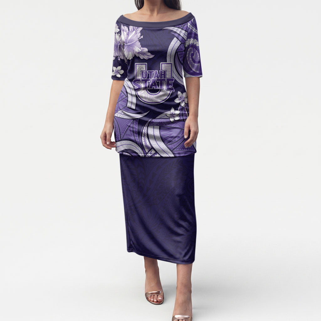Utah State Polynesian Heritage Puletasi Floral Tribal Pattern Tropical Flowers LT05 Long Dress Purple - Polynesian Pride