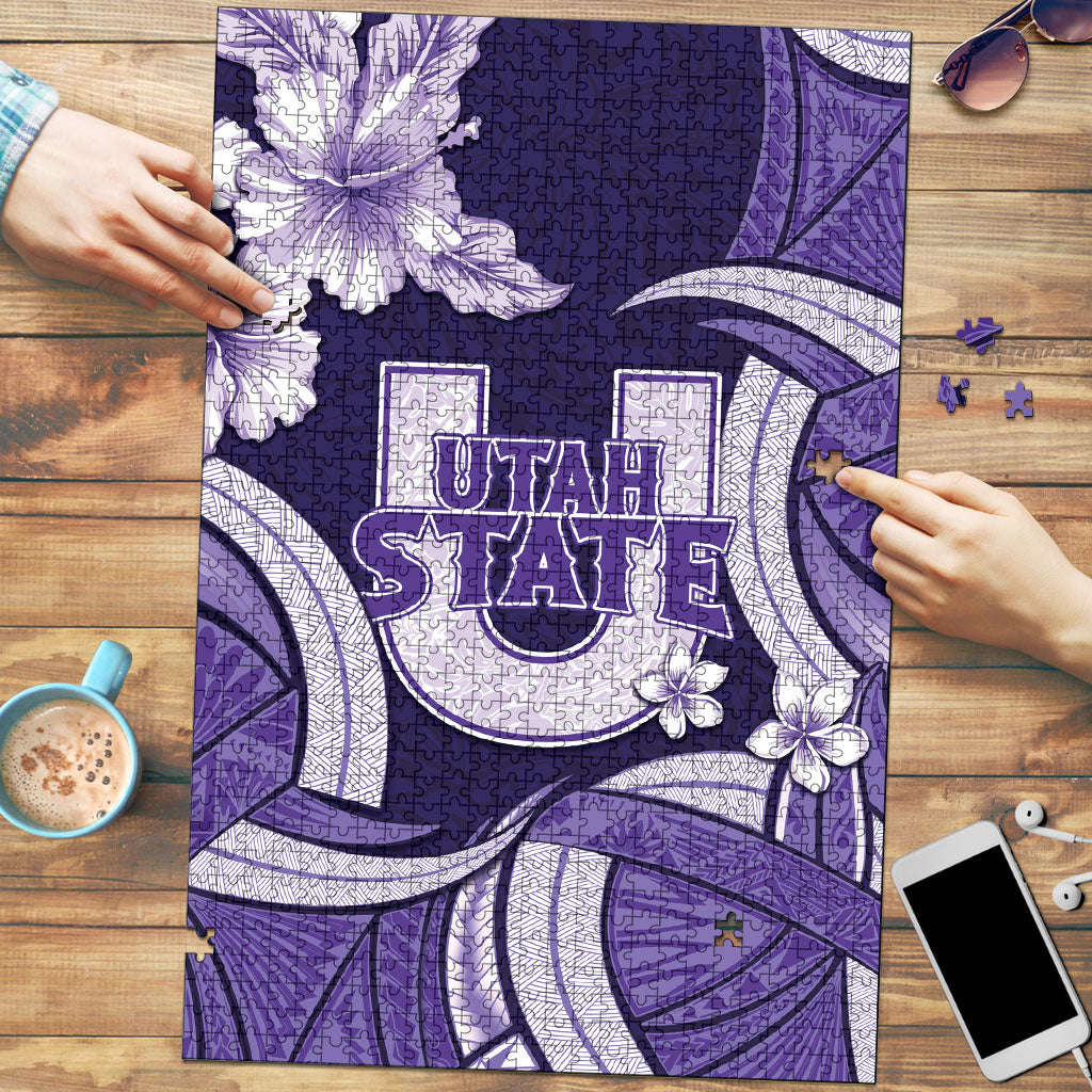 Utah State Polynesian Heritage Puzzle Floral Tribal Pattern Tropical Flowers LT05 Purple - Polynesian Pride