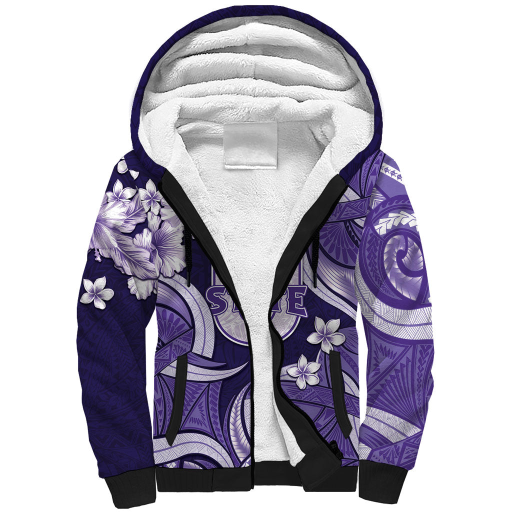 Utah State Polynesian Heritage Sherpa Hoodie Floral Tribal Pattern Tropical Flowers LT05 Unisex Purple - Polynesian Pride