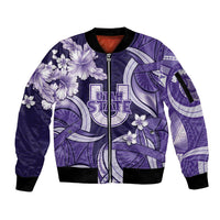 Utah State Polynesian Heritage Sleeve Zip Bomber Jacket Floral Tribal Pattern Tropical Flowers LT05 Unisex Purple - Polynesian Pride