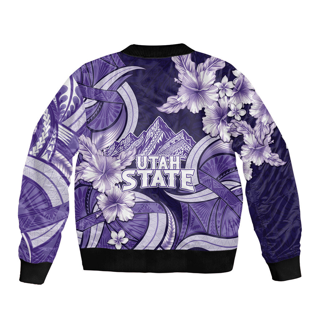 Utah State Polynesian Heritage Sleeve Zip Bomber Jacket Floral Tribal Pattern Tropical Flowers LT05 - Polynesian Pride