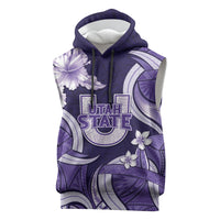 Utah State Polynesian Heritage Sleeveless Hoodie Floral Tribal Pattern Tropical Flowers LT05 Purple - Polynesian Pride