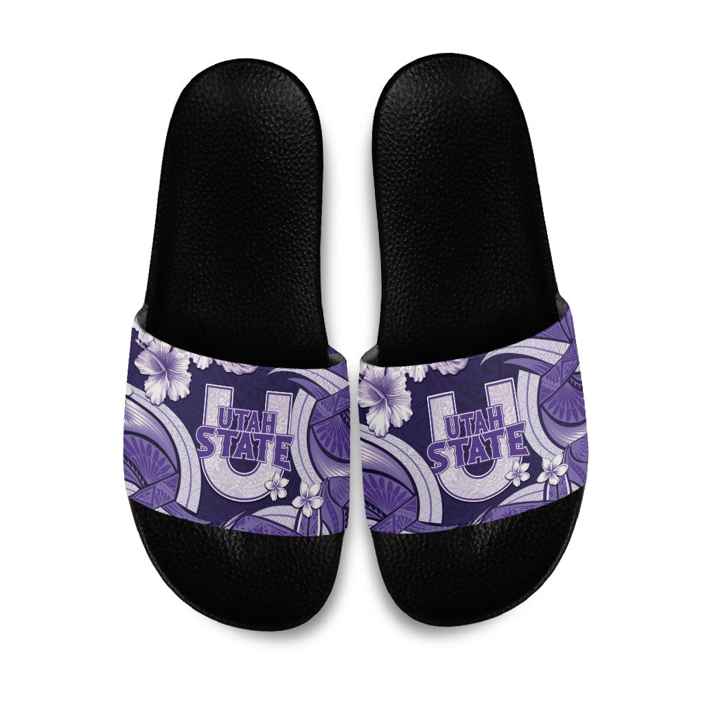 Utah State Polynesian Heritage Slide Sandals Floral Tribal Pattern Tropical Flowers LT05 Purple - Polynesian Pride