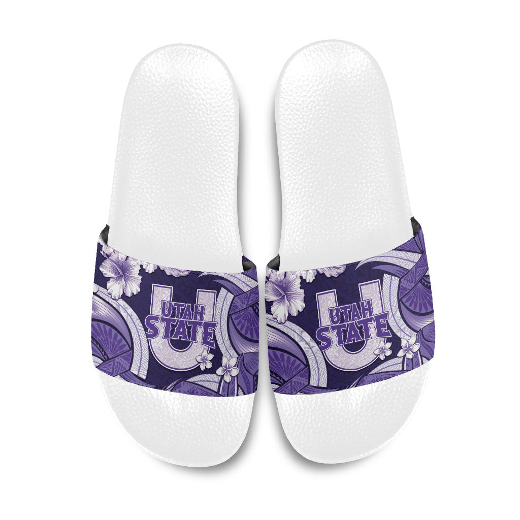 Utah State Polynesian Heritage Slide Sandals Floral Tribal Pattern Tropical Flowers LT05 Purple - Polynesian Pride