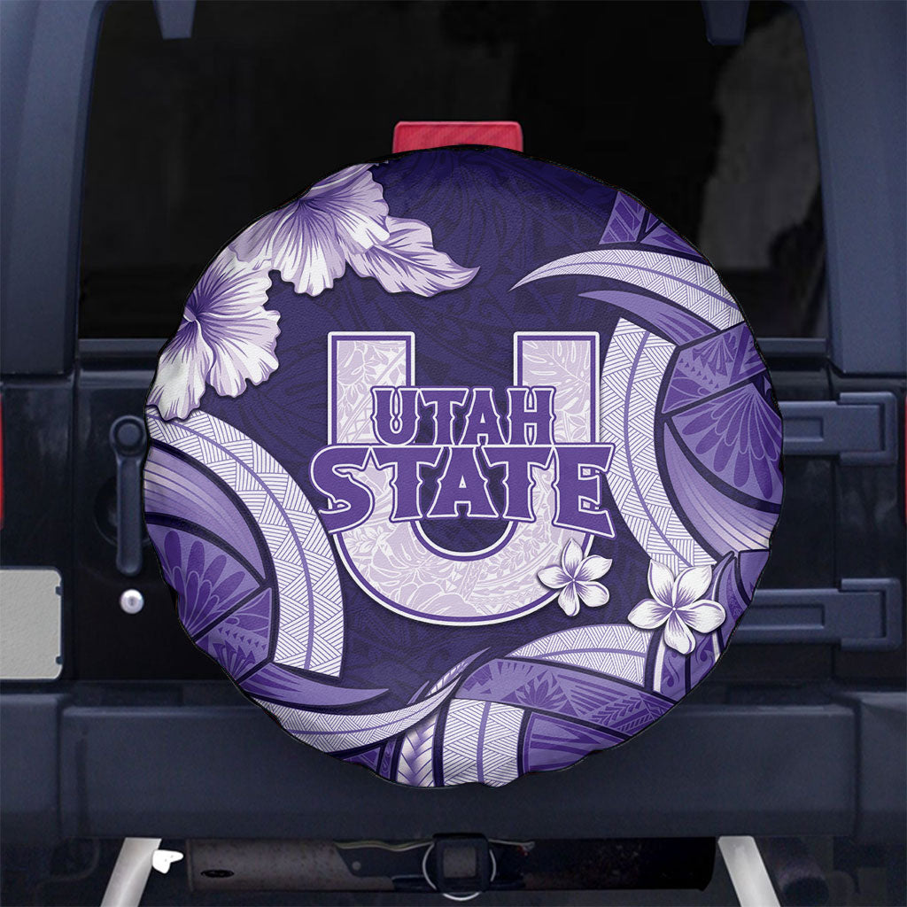 Utah State Polynesian Heritage Spare Tire Cover Floral Tribal Pattern Tropical Flowers LT05 No hole Purple - Polynesian Pride