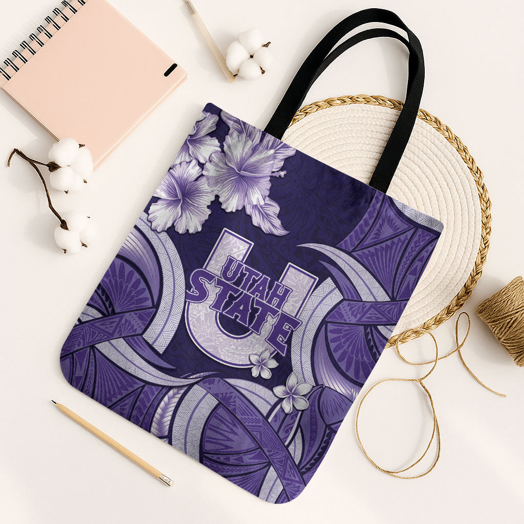 Utah State Polynesian Heritage Tote Bag Floral Tribal Pattern Tropical Flowers LT05 Black Strap One Size Purple - Polynesian Pride