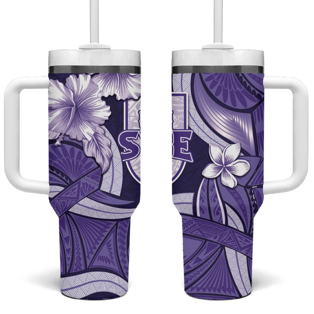 Utah State Polynesian Heritage Tumbler With Handle Floral Tribal Pattern Tropical Flowers LT05 One Size: 40 oz Purple - Polynesian Pride