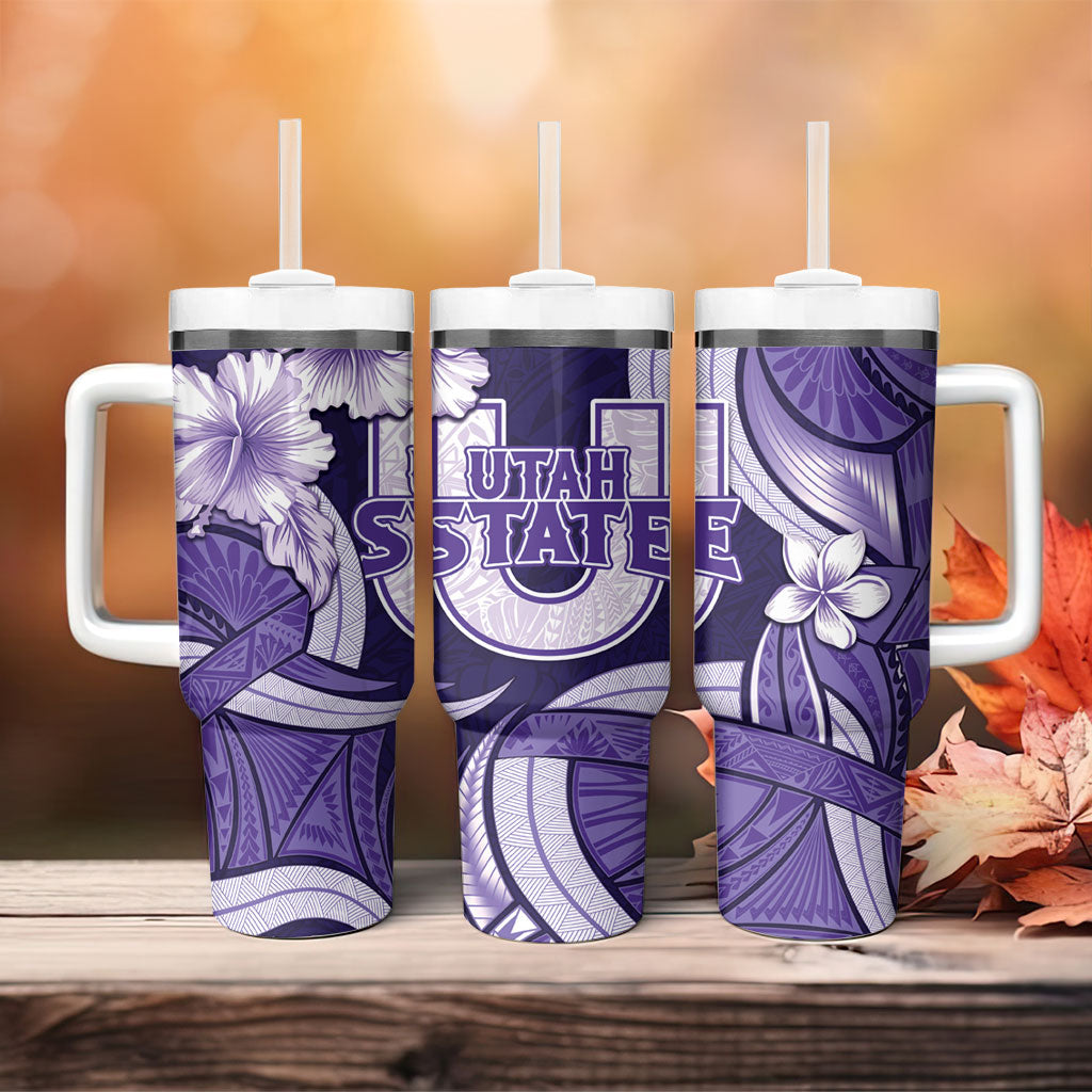 Utah State Polynesian Heritage Tumbler With Handle Floral Tribal Pattern Tropical Flowers LT05 - Polynesian Pride