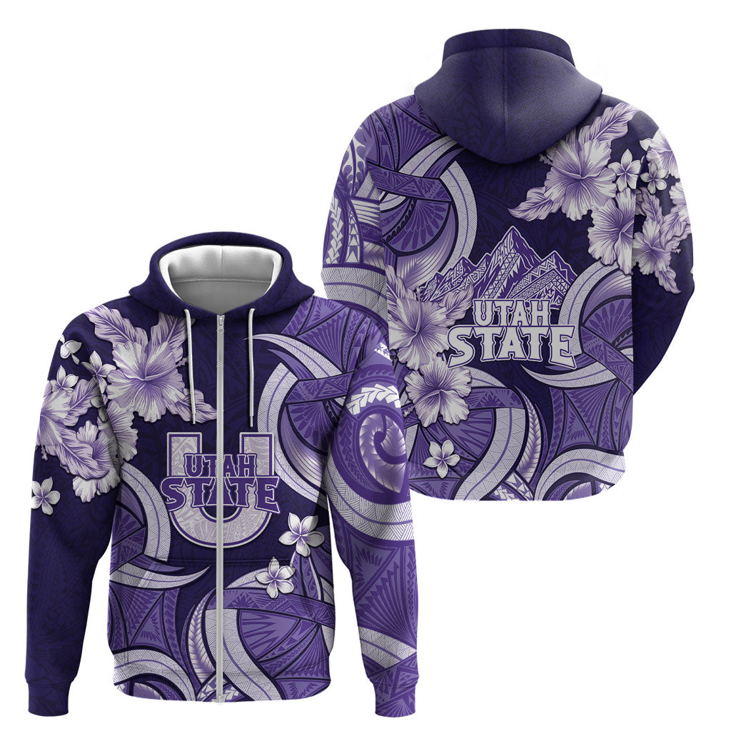 Utah State Polynesian Heritage Zip Hoodie Floral Tribal Pattern Tropical Flowers LT05 - Polynesian Pride