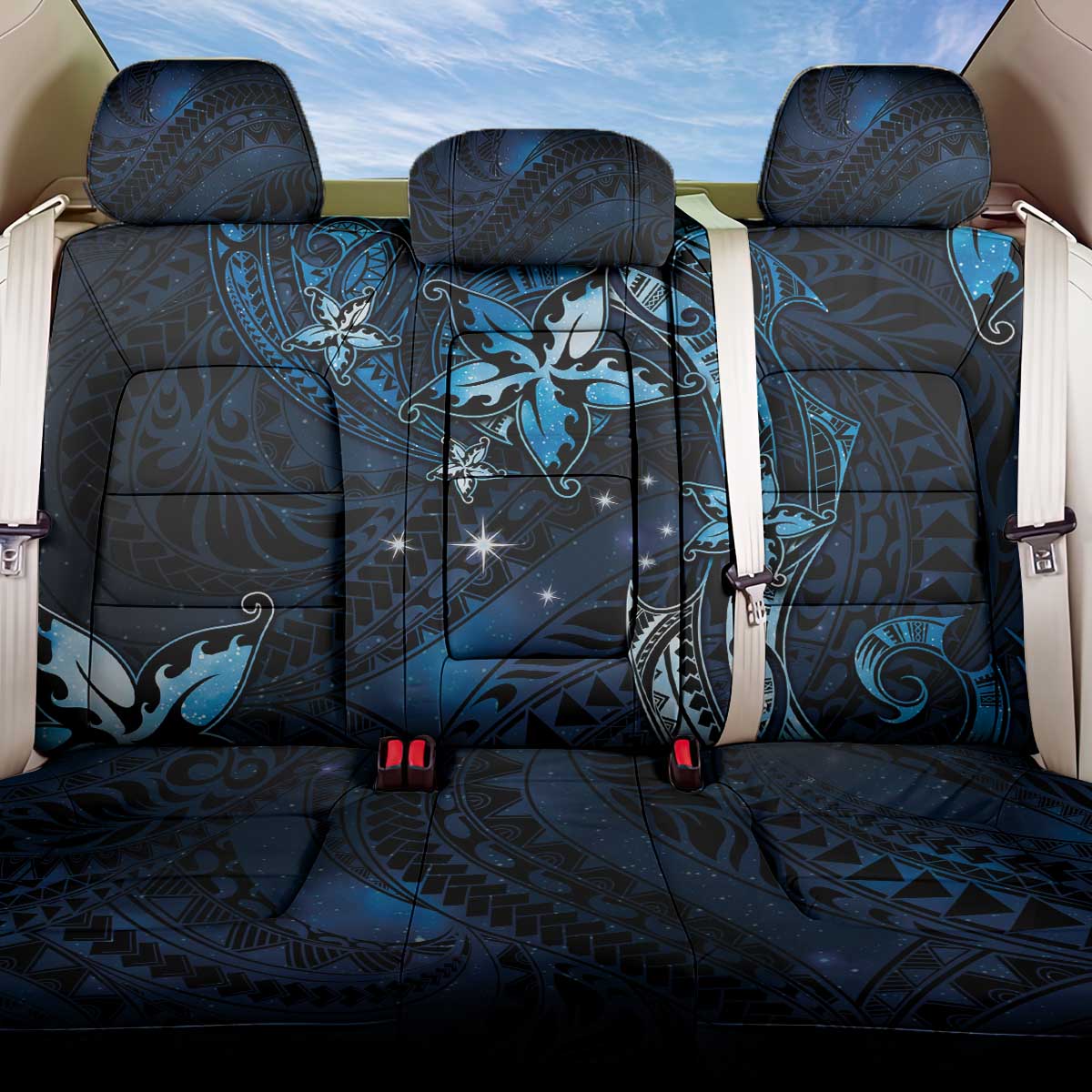 Hawaii Makahiki Season Back Car Seat Cover Floral Tribal Tattoo Blue Galaxy