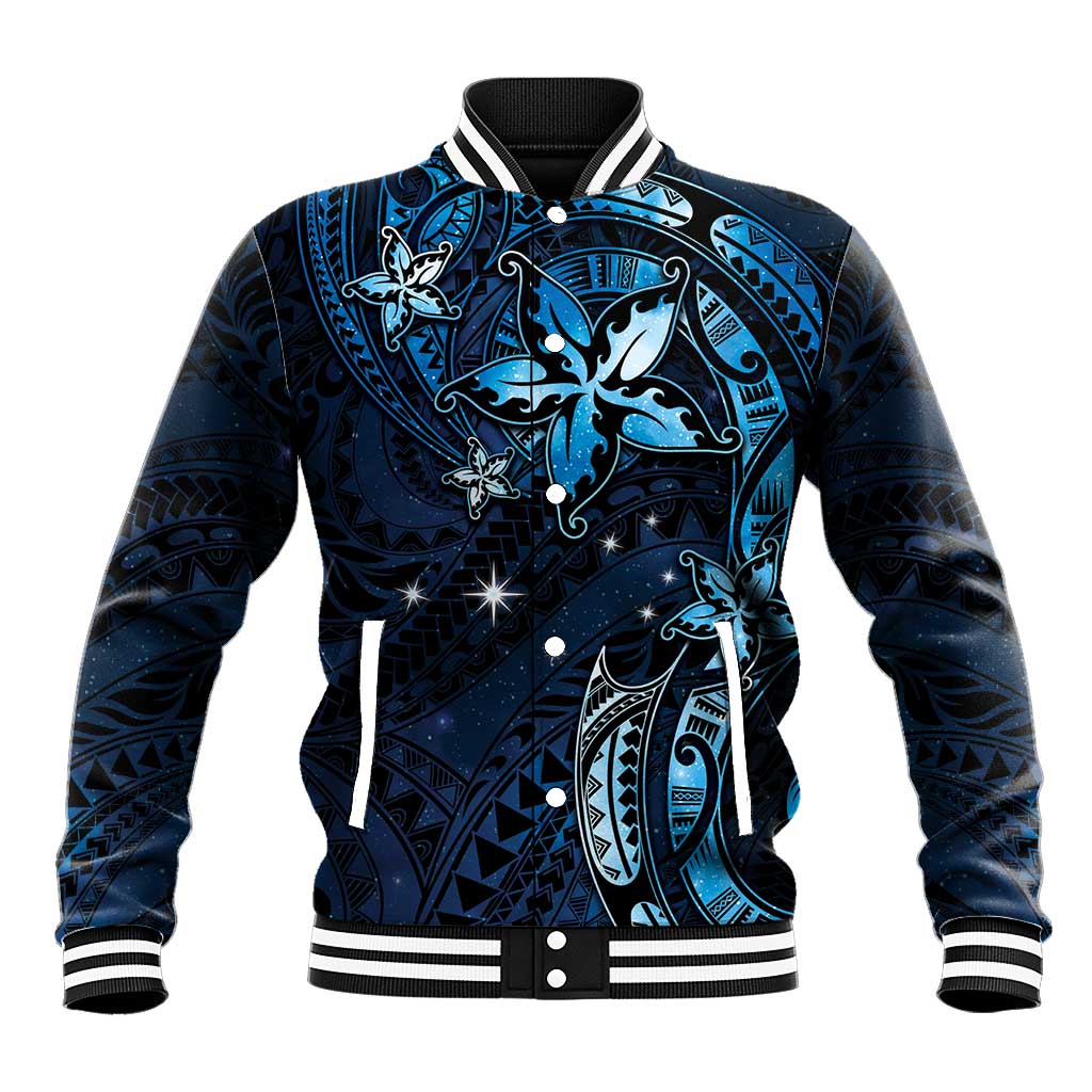 Hawaii Makahiki Season Baseball Jacket Floral Tribal Tattoo Blue Galaxy LT05 Unisex Blue - Polynesian Pride