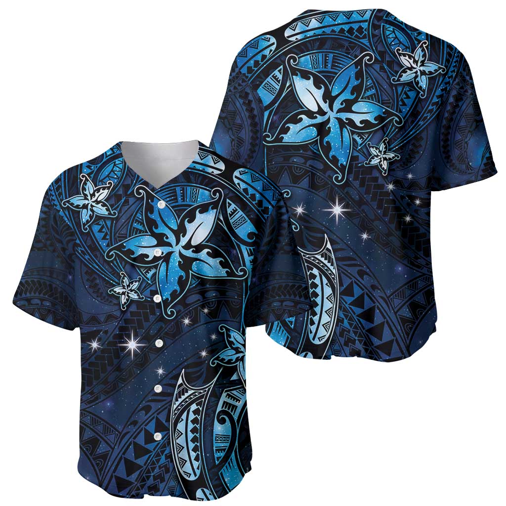 Hawaii Makahiki Season Baseball Jersey Floral Tribal Tattoo Blue Galaxy
