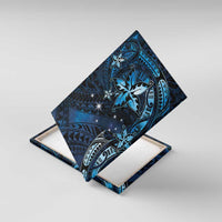 Hawaii Makahiki Season Canvas Wall Art Floral Tribal Tattoo Blue Galaxy LT05 With Frame Blue - Polynesian Pride