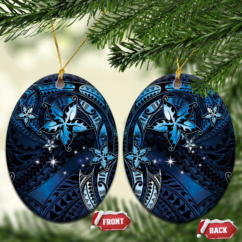 Hawaii Makahiki Season Ceramic Ornament Floral Tribal Tattoo Blue Galaxy LT05 Oval Blue - Polynesian Pride