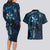 Hawaii Makahiki Season Couples Matching Long Sleeve Bodycon Dress and Hawaiian Shirt Floral Tribal Tattoo Blue Galaxy