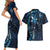 Hawaii Makahiki Season Couples Matching Short Sleeve Bodycon Dress and Hawaiian Shirt Floral Tribal Tattoo Blue Galaxy