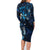 Hawaii Makahiki Season Family Matching Long Sleeve Bodycon Dress and Hawaiian Shirt Floral Tribal Tattoo Blue Galaxy